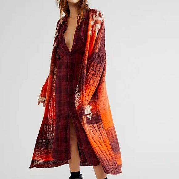 Free People Flury Cardigan Wool Blend Longline Open Front Cider Combo XS/S NWT - Picture 10 of 12